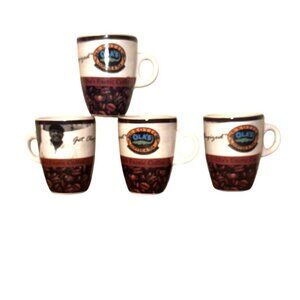 Olas Exotic Coffee Ceramic Espresso Cups Set Of 4 With Coffee Bean & Farmer Desi